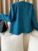 Women's Jackets Autumn Winter Peacock Blue Fragrant Round Neck Temperament Woven Tweed Coat Chic