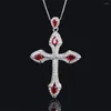 Pendants Vinregem Vintage Pear Lab Created Sapphire Emerald Ruby Gemstone Cross Pendant Necklace Gifts Anniversary Fine Jewelry Wholesale