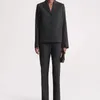 Kvinnors tvåbitar byxor 2023 Autumn Wool Blend Heather Grey Shoulder Pad Blazer Slits Slim Trousers