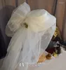 BERETS 2023白い大きな結婚式の帽子妖精の花長いメッシュfedorasヘッドドレスエレガントレディースポーロイヤルバンケットフォーマルフェドラキャップ