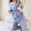 Women's Sleepwear Pajamas Set - Full Sleeve T-shirt Long Pants 2-Piece Sexy Bow Pyjama Big Size Spring Sweet Homewear Cozy PJS