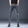 Mens Jeans Gray Slim Elastic Korean Fashion Vintage Casual Skinny Feet Mane Clothing Denim Trousers 2736 231024