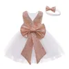 Kız Elbiseler Vestidos 2023 Akşam Kolsuz Bebek Prenses Elbise Çocuk Kıyafetleri Kızlar Örgü Parti 0-24 Ay 2 PCS