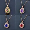 Pendentif Colliers KIOOZOL Boho en acier inoxydable larme goutte rouge violet bleu cubique Zircon pendentifs et chaîne de cou de couleur or 270 KO1