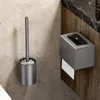 Toilet Brushes Holders Space Aluminum Toilet Brush Holder Cleaning Tools Wall Mounted No Drill Durable Vertical Toilet Brush Black Bathroom Accessories 231024