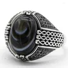 Bagues de cluster 925 Sterling Silver Bague pour hommes Naturel Eye Agate Pierre Rétro Classique Turc Punk Style Bijoux avec