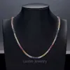 Luster 925 Silver High Crafted 40cm Fancy Color Synthetic Stones 3mm Round Rainbow Lab Grown Sapphire Tennis Necklace