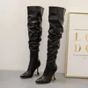 Botas Design Plissado Couro Sobre O Joelho Moda Runway Estranho Salto Alto Sexy Pointed Toe Zip Womans Sapatos Longos 231023