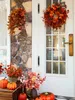 Decorative Flowers Wreaths Silk Maple Leaves Autumn Eucalyptus Fake Pumpkin Pinecone Red Fruit Wreath for Thanksgiving Harvest Festival Home Fall Decor 231023