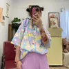 Женские блузки в винтажном гонконгском стиле с художественным цветочным принтом, свободные рубашки с короткими рукавами для девочек, летний топ