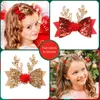 Hair Accessories Christmas Deer Horn Hairpin Glitter Barrettes Sequin Bow Hairpins Clips For Kids Girls Baby Year Gifts