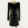 Freizeitkleider HIGH STREET Est 2023 Designermode Damen Langarm atemberaubendes Samtkleid mit Pailletten, Strass, Diamanten und Perlen