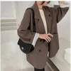 Ternos femininos blazers houzhou vintage marrom blazer feminino elegante oficial senhoras outono moda manga longa oversized chique jaqueta casual all-match 231023