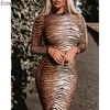 Robes décontractées 2023 Femme sexy à imprimé léopard à manches longues Robe corporelle femme Tiger Tiger Party Lady Club Wear