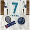 Mecz zużyty gracz problem 1718 Domowy koszulka końcowa koszulka długie rękawy Benzema Bale Sergio Ramos Piłka nożna Nazwa Niestandardowa Patches Sponsor