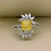 Pierścienie klastra 1 Princess Square Yellow Diamond 5a Cyrron Flower Cut S925 Srebrny srebrny obrączka weselna Jewne biżuteria hurtowa