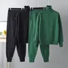 Women's Two Piece Pants Fashion Knitted Suit Green Long-sleeved Lapel Sweater Cardigan Shirt High Waist Drape Wide Leg Trousers Two-piece