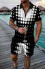 Tracksuits masculinos verão moda masculina terno zíper polo camisa redonda ponto 3d impressão 2 peça conjunto casual elegante roupa masculina streetwear 231021