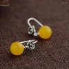 Boucles d'oreilles pendantes FNJ 925 argent pour femmes bijoux pur Original S925 Sterling boucle d'oreille goutte jaune calcédoine Rose fleur