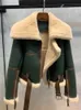 Vestes pour femmes Femmes Veste Vêtements d'hiver Vert Faux Cuir Couture Moto Vêtements Manteau Court Vintage Flocage Streetwear 231024