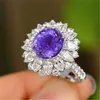 Femmes mode bijoux anneaux de mariage violet foncé Zircon diamant ouverture or blanc bague petite amie fête anniversaire cadeau réglable
