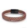 Charm Bracelets Classic Punk Men's Jewelry Genuine Leather Bracelet Hand Woven Black/Brown Magnetic Buckle Accessories Birthday Gift