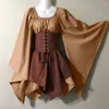 Vestidos casuais halloween mulheres medieval elf traje cintura envoltório saia cosplay trajes gótico retro manga longa espartilho vestido senhoras