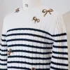 Kvinnors tröjor Cosmichic 23 Early Autumn Fashion Wool Blend Striped tröja Kvinnor Elegant Slim O-Neck Bow paljetter broderade underbara