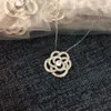 Strands, Strings Designer Camellia Blossom Necklace White Gold Plated Thick Gold Hollow Full Diamond Necklace High Edition Necklace PR86
