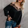 Women's Blouses 2023 Autumn Lace Chiffon Long Sleeve Blouse Women Elegant Sexy Off Shoulder Tops Casual Loose Fashion V Neck T-shirt Mujer