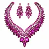 Necklace Earrings Set Uniquely High Quality Crystal Bridal Wedding Golden Plated Fuchsia Color Women Party Jewelry