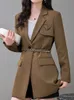 Damen-Anzüge, Blazer, elegant, Bürodame, gekerbt, langer Blazer für Damen, Herbstjacken und Mäntel, Plus-Size-Oberteile, Veste Femme, schwarze Oberbekleidung 231023