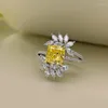 Pierścienie klastra 1 Princess Square Yellow Diamond 5a Cyrron Flower Cut S925 Srebrny srebrny obrączka weselna Jewne biżuteria hurtowa
