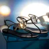 Rhinestone Bling Open Sandals Toe Straps platt med spännen remmar fast sommarfestdesigner Kvinnor FA 30