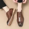 Dress Shoes Brown Brogue For Men Lace-up Solid Square Toe Business Black Size 38-44 Mens
