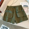 Kvinnors shorts 2023 Summer American Vintage Style Hög midja Solid Color Cargo Women Casual Streetwear Wide Len Loose Fit Unisex