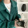 Women's Wool Blends Basic Jacket Solid Green Corduroy Turndown Collar Vintage Korean Style Elegant Bright Trendy Loose Slim Casual Ladies 231023