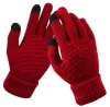 Top explosion models Winter non-slip warm touch screen gloves Women Men Warm artificial wool Stretch Knit Mittens 2pcs a pair