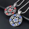 Hip Hop Antique Silver Plated Crstayl Men Necklace Five-pointed Star Pendent Man Pentagram Pentacle Necklace Young Boy Cool Long Chain Sport Necklace