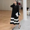 Casual Dresses Autumn Women's Loose Plus Size Patchwork Jacquard Lady Vestidos Long Sleeve Pullovers Female Robe Winter Clothes Ke3624