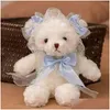 Fyllda plyschdjur 30 cm Silk Ribbon Bowknot Toys Teddy Bear Doll Pendant Home Decoration PP Cotton Soft Bears Toy-Doll Toy Gift Otja6