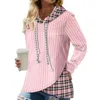 Women's Hoodies Cozy Hoodie Stylish Plaid Print Casual Loose Pullover With Drawstring Color Matching For Fall Spring Fashion