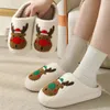 Slippers Fashion Elk Christmas Slippers Women Soft Warm Cotton Indoor Slippers Men Winter Cute Deer Room Shoes Plush Velvet Home Shoes 231024