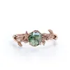 Cluster Ringen Elegante Bladvormige Ronde Natuurlijke Groene Steen Ring Mos Agaat Verloving 925 Zilveren Sieraden Voor Vrouwen Fijne Gift