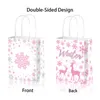 Gift Wrap BD168 12PCS Pink Snowflake Snow Winter Party Carrying Rope Kraft Paper Handheld Bag