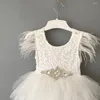 Girl Dresses Princess Baby Feather Dress 1st Birthday Party Toddler Girls Lace Flying Sleeve Summer Kids Tutu Clothing With Sashes