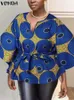 Women s Blouses Shirts Plus Size 5XL VONDA Women Tunic Tops 2023 Fashion 3 4 Sleeve Casual Printed Bohemian Blouse V neck Loose Belted Party 231023