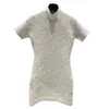 Women's stand collar short sleeve knitted jacquard weave letter pattern bodycon tunic sexy dress SML