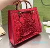 Nya designerväskor Diana bambu äkta läder handväska axelväska kvinnors shoppingväska korsböcker handväskor diana lady crossbody tote skimmer glitter