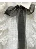 Camicette da donna Cravatta da donna Nastro Camicia bianca Patchwork di pizzo ricamato Top a maniche lunghe Camicetta elegante monopetto femminile